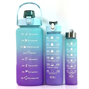 3 In1 Direkt trinken 2L Kunststoff Sport Wasser flasche Bpa Free Fitness Motivational Wasser flaschen Set mit Strohhalm und Handgriff