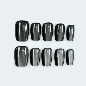 <span class=keywords><strong>Faux</strong></span> <span class=keywords><strong>ongles</strong></span> noirs à presser, carrés, moyens, en acrylique, à presser, effet œil de chat, brillants, artificiels, avec motif - Product Image 5
