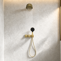 Système de douche mural encastré en laiton brossé doré avec douchette à main et 3 modes de jet pour salle de bain moderne