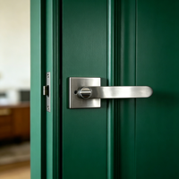 Serrure de porte moderne en nickel satiné à trois barres avec poignée à levier, roseau carré et bouton de confidentialité pour chambre à coucher