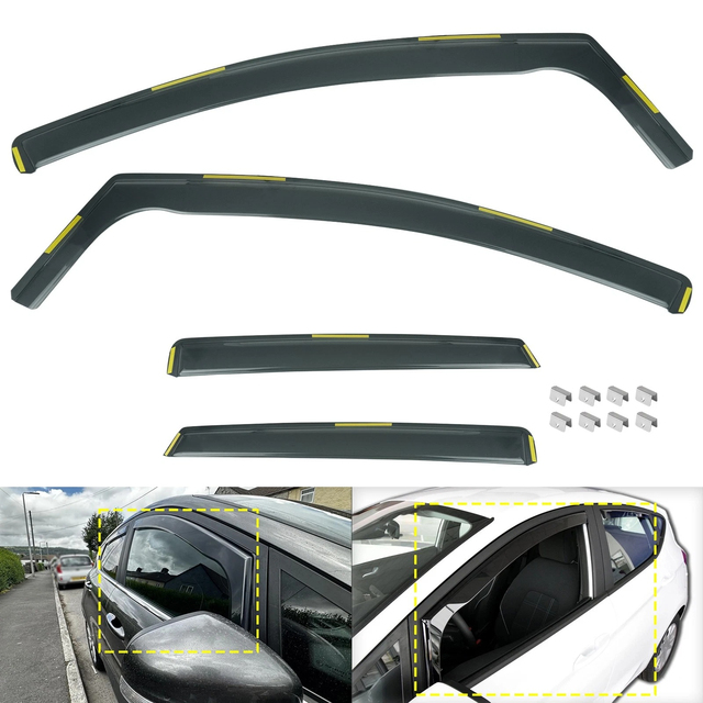 Car ABS Plastic 1 Set 4pcs Wind Rain Sun Guard Deflectors for Ford Fiesta MK8 2017-Onwards 5 Door Hatchback