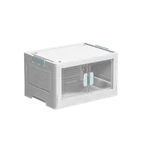 Caja de almacenamiento plegable para el hogar, contenedor grande de plástico blanco de doble puerta transparente y grueso con ruedas