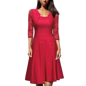 Vestidos de Noche Elegantes con Cuello Cuadrado y Encaje Plisado, Última Moda Otoñal para Mujer - Product Image 1