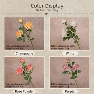 Rosa Artificial Francesa Vintage de 3 Cabezas con Borde Quemado, Flor al por Mayor para Decoración de Hogar, Bodas <span class=keywords><strong>y</strong></span> Graduaciones (Seda de Alta Calidad) - Product Image 5