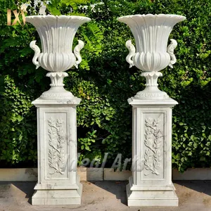 Ideal Arts wholesale decorative white stone marble flowerpot carved elegant large white stone flower pots for wedding