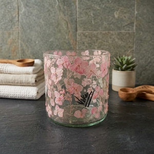 Pink Flower Pattern Embossed <b>Glass</b> Votive Holder <b>with</b> <b>Lid</b> Handmade <b>Small</b> Candle <b>Jar</b> Silver Finish for Home Decoration Christmas - Product Image 2