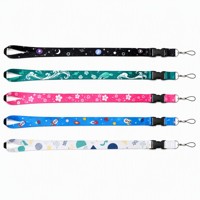 Lanière personnalisée en polyester avec impression numérique, porte-badge à crochet, motif géométrique lune étoile arbre pour le bureau et les salons professionnels