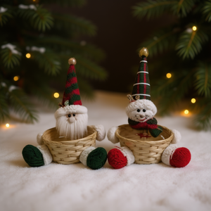 HOMERA Christmas Figurine Basket L15cm Fabric Bamboo Weave Holiday Decor Gift Toy - Product Image 2