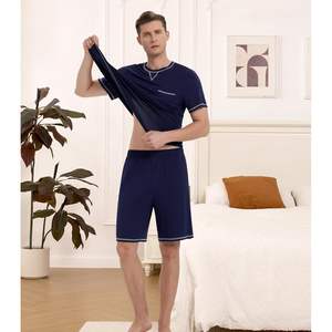 Ensemble de pyjama pour homme en viscose de bambou, haut à manches courtes et short, vêtements de détente doux, vêtements de nuit, coupe confortable et rafraîchissante - Product Image 3