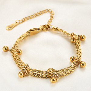 Pulsera de cadena chapada en oro con dijes de bolas apilables para mujer, regalo de joyería - Product Image 1