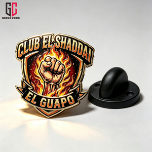 Broche en métal émaillé personnalisée d'usine (12 ans d'expérience) CLUB EL SHADDAI EL <span class=keywords><strong>GUAPO</strong></span>, motif Flamme, Poing, Bouclier, pour le Club Pathfinder - Product Image 1