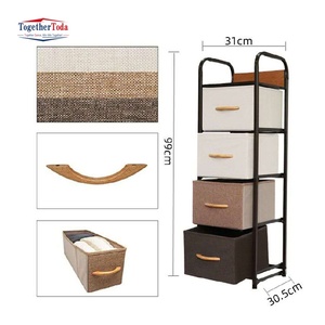 Tour de rangement multifonctionnelle mince et verticale à 4 tiroirs en tissu avec structure en acier, organisateur gain de place pour les petits espaces de vie - Product Image 3