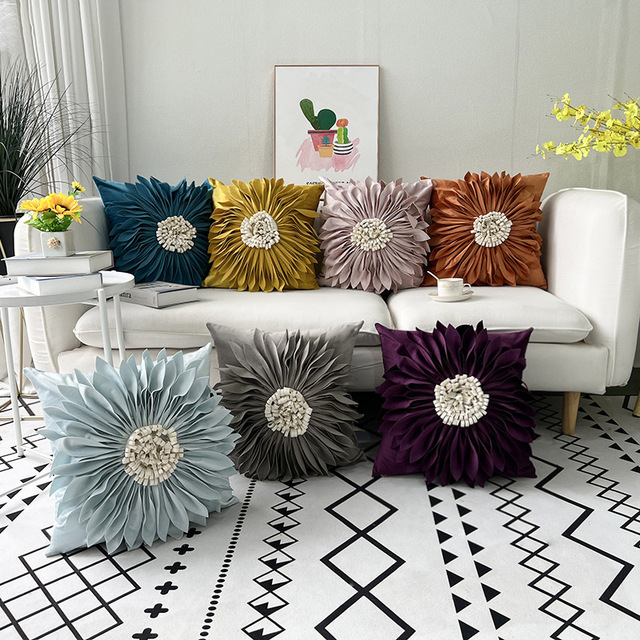 Nordic Luxury Home Decorative 3D Floral Round Cushion Covers Handmade Sunflower Throw Pillow Covers