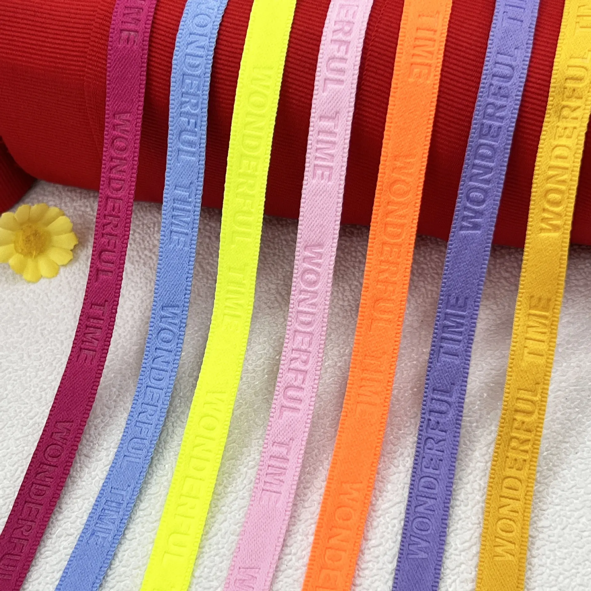 Width 1 Cm Polyester Ribbon Tape Wholesale Elastic Band Embossed Letter Logo Webbing Strap for Garment Accessories