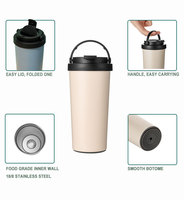 Mug isotherme magique anti-chute de 500 ml, nouveau design, avec revêtement céramique, pour café, avec couvercle rabattable et poignée pour l'eau