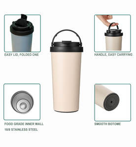 500ml Never Fall Magic Thermos Mug avec revêtement en céramique Tasse à café anti-fuite avec couvercle rabattable et poignée - Product Image 2
