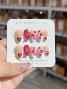 Mode manucure travail manuel amande <span class=keywords><strong>automne</strong></span> romantique 3D fleurs cerise papillon <span class=keywords><strong>faux</strong></span> ongles autocollant à la main presse sur les ongles - Product Image 6