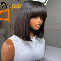 Perruque en cheveux humains naturels vierges brésiliens en gros pour femmes noires, perruque courte bob avec dentelle HD, perruque frontale sans colle avec dentelle HD