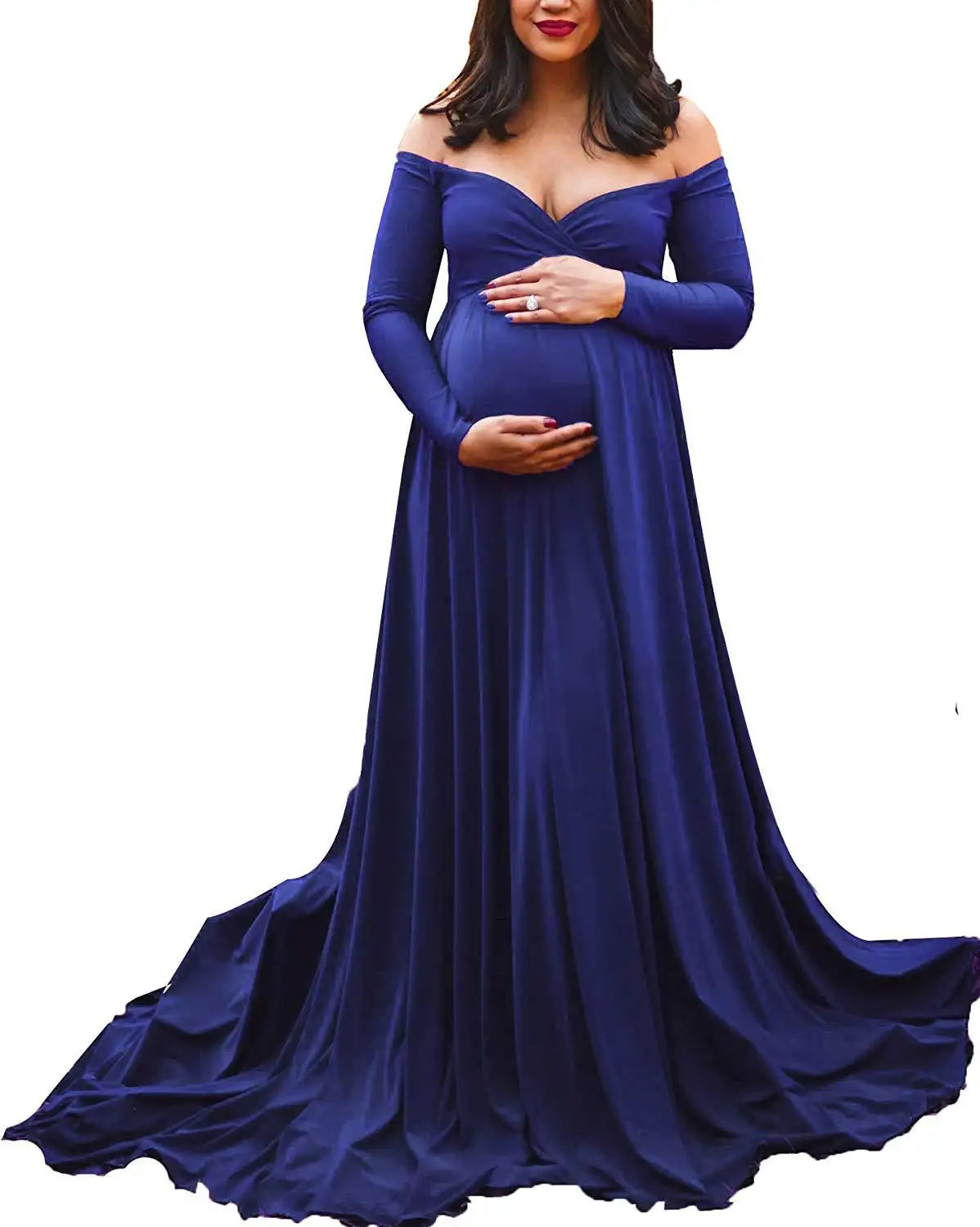 Mercerized cotton trailing big swing one-piece photography dress pregnant women V-neck dress