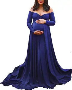 <span class=keywords><strong>Vestido</strong></span> de fotografía de una pieza con cuello en V de algodón mercerizado para mujeres embarazadas que se arrastran ropa de maternidad Big Swing - Product Image 1