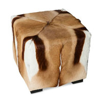 Pouf Ottoman en Cuir de Springbok Véritable, Fait Main, Unique, Style Art Déco, pour Salon, Banc, Repose-Pieds, Rembourré pour Coiffeuse