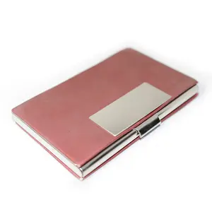 Custom deluxe stainless steel with pink leather business name card holder case for promotion