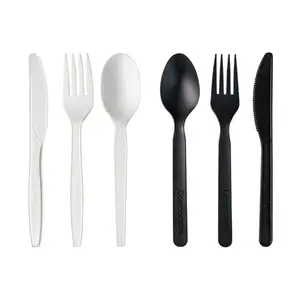 Restaurant, disposable biodegradable cutlery, knives, forks, spoons, cornstarch