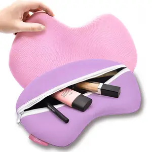 Custom Logo Afdrukken Roze Eco-Vriendelijke Neopreen Organizer Make-Up Zakje Mini Reis Cosmetische Tassen Plastic Make-Up Tas