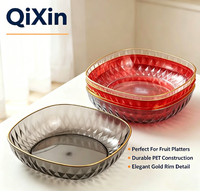 Assiette à fruits en PET avec bordure dorée à texture diamantée, bol de service transparent en cristal pour collations, plat à fruits en plastique de qualité alimentaire pour la cuisine à domicile