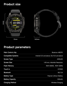New T8 PRO GPS Outdoor Sports <b>Smart</b> Watch for Men AMOLED Display Heart Rate Blood Oxygen Monitor BT Calling Flashlight - Product Image 3
