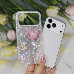 Custodia per telefono di lusso da ragazza, <span class=keywords><strong>con</strong></span> strass 3D, cuore, rosa, perla e guscio olografico per iPhone X fino a 18, Samsung, Redmi, <span class=keywords><strong>OPPO</strong></span>, VIVO - Product Image 4