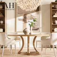 Table à manger moderne de luxe avec plateau en marbre rond, base en bois massif arqué, pour 6 personnes, meubles pour la maison et les restaurants