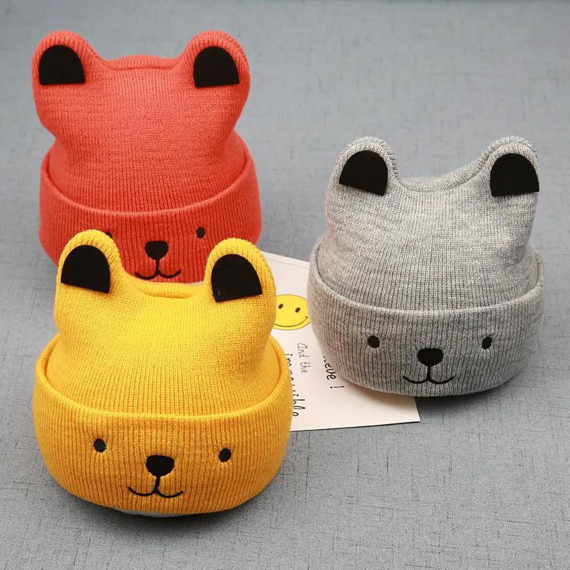 Hot Sell Manufacturer Winter Knitted Soft Cotton Custom Baby Caps and Hats for Boys Girls