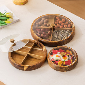 Round Acacia Wood <b>Tea</b> <b>Tray</b> With Lid 4-7 Compartments For Home Living Room Storage Candy Nut Box - Product Image 1