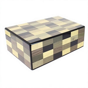 Rectangular Wood Resin Inlay Storage Box Checkerboard Pattern Lacquer Finish Minimalist Design Living Room Jewelry Organizer - Product Image 1