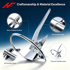 Ancre pliante carrée en acier inoxydable 316 et acier au carbone, ancre coulissante et de maintien pour bateaux et yachts marins - Product Image 4
