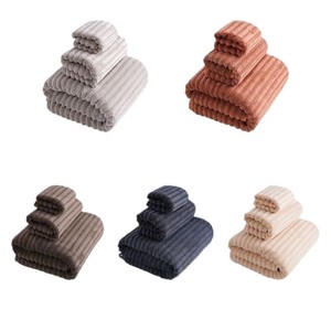 Ensemble de serviettes en velours côtelé à séchage rapide et absorbantes, gris, rouge brique, café, gris foncé, jaune laiteux, serviettes de bain et de visage rectangulaires pour la maison et les hommes - Product Image 3
