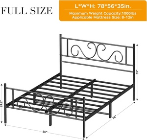 Khung giường bằng kim loại kích thước đầy đủ có đầu giường và chân giường, khung chịu lực cao với thanh đỡ bằng thép - Product Image 6