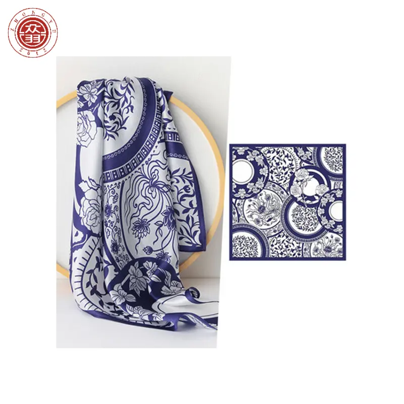 Zhong Yu Fashion Foulard Custom Digital Printing Square Silk Scarves 100% Silk Scarf