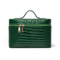 Élégante trousse de toilette et boîte à bijoux imperméable grande capacité motif crocodile avec plateau amovible et poignée supérieure pour femme, idéale pour les voyages et comme cadeau