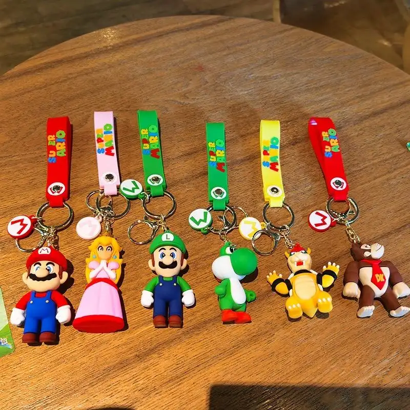 Anime Mario doll key chain bag pendant wholesale Custom 3D Game Mario Bros Luigi Mushroom Character Dolls Keychain