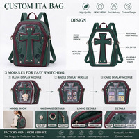 Sac à dos Ita Bag personnalisé en PU avec fenêtre croix gothique, panneau d'affichage en PVC, doublure en velours rouge, fermeture éclair et fermoir, sac de voyage Itabag