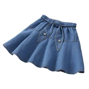 Джинсовая короткая юбка для девочек на весну, модная синяя юбка-полуюбка для маленьких девочек, детская юбка принцессы, новинка 2022