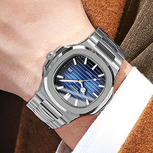Montre de luxe tendance Binbond 1885 pour homme, cadran rond 40 mm, boîtier carré, lumineuse, étanche, bracelet bleu, vente en gros - Product Image 3