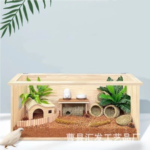 Wooden <b>Pet</b> House Rectangle Hamster Cage With Transparent Window And Landscaping Design For Small Animals - Product Image 1