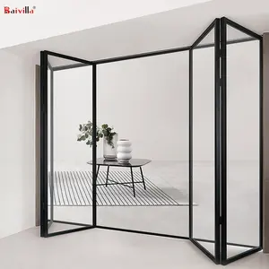 4 panel slim aluminium frame patio folding doors double insulation glass accordion door cheap price in the USA