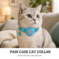 Collier pour chat cyan avec support de traceur en silicone en forme de patte, boucle de sécurité réfléchissante anti-perte, localisateur intelligent pour chats