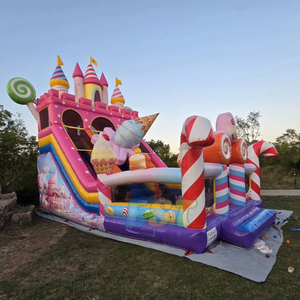 Castillo de salto inflable Popular de helado de caramelo rosa con tobogán doble tobogán inflable Castillo de tobogán al aire libre para fiesta de niñas - Product Image 2
