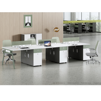 Poste de travail modulaire moderne pour 4 personnes avec cloisons en bois écologiques, montage facile, bureau individuel autoportant pour personnel