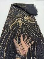 Fabricant de tissu en dentelle perlée brodée africaine